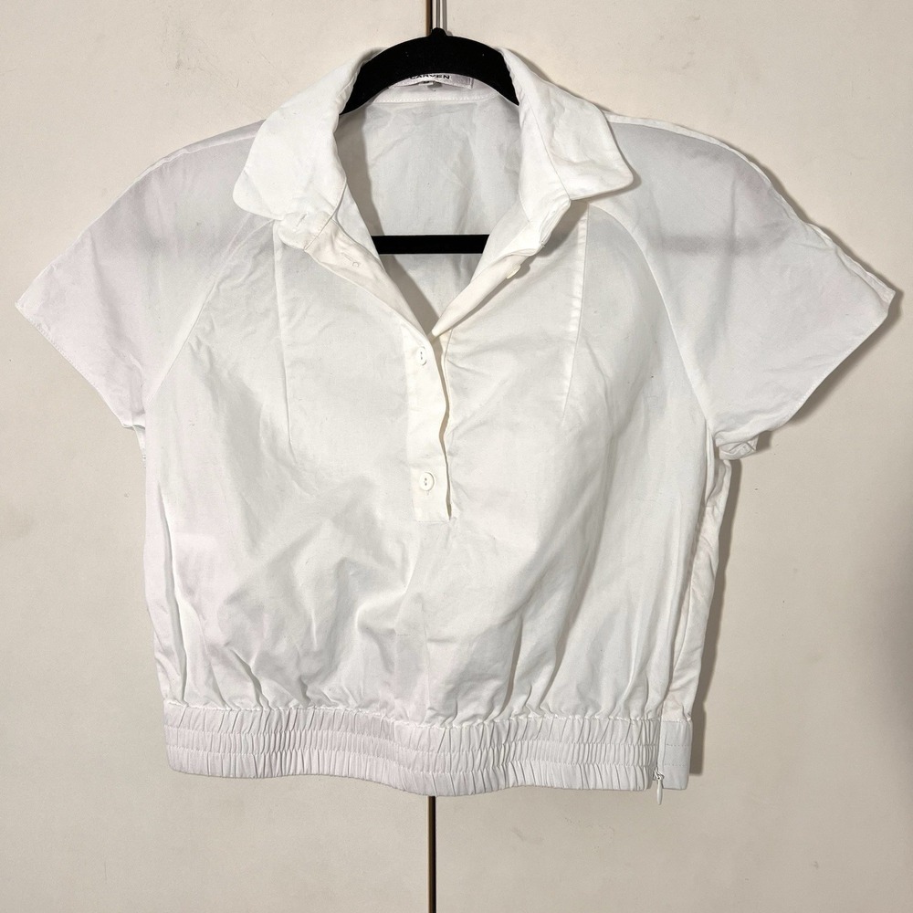 Carven Top Size 38 White Crop Cotton Poplin Collared Minimal Capsule Clean Girl